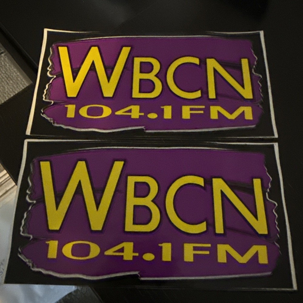 (2)WBCN 104.1 FM Radio Station Vintage Purple‎ & Yellow Logo Bumper Sticker Rare